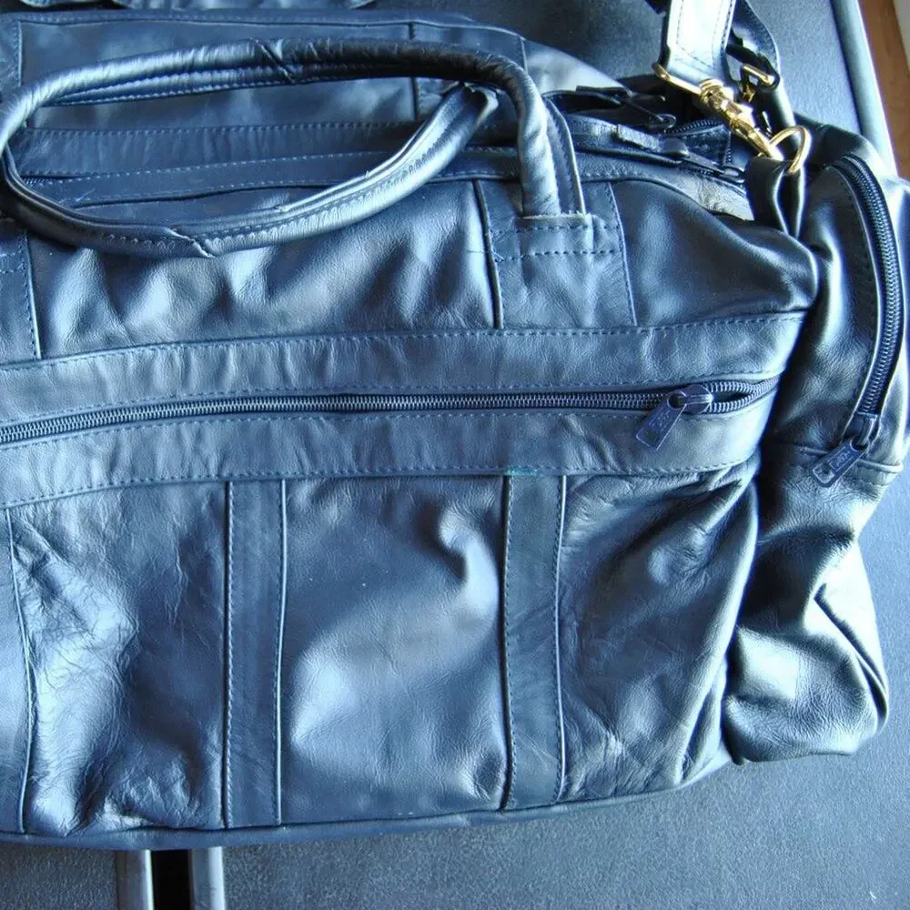 Buick Open Blue Genuine Leather Duffel Bag Size: 22